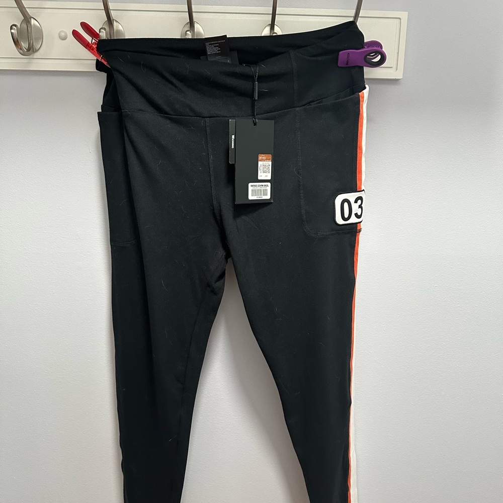 Harley-Davidson Black and Orange Track Pants with Tapered Fit